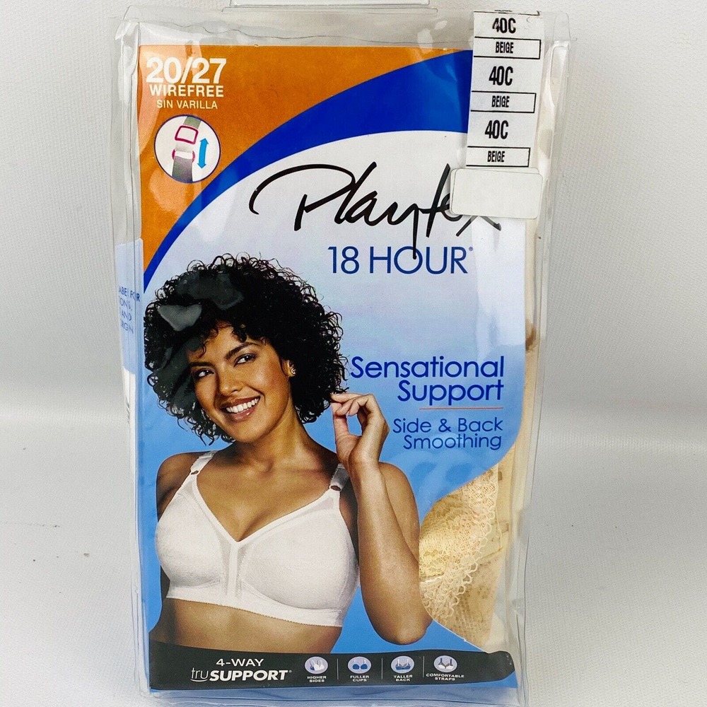 Playtex‎ 18 Hour Bra 40C Beige Sensational Support Wireless Side Back Smoothing